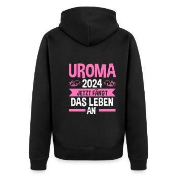Urgroßmutter 2024 Uroma - Unisex Premium Bio Zip Hoodie - Schwarz - Hinten - Nico (187cm)