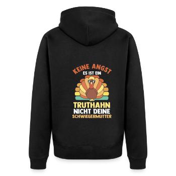Truthuhn Truthahn - Unisex Premium Bio Zip Hoodie - Schwarz - Hinten - Nico (187cm)
