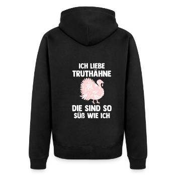Truthuhn Truthahn - Unisex Premium Bio Zip Hoodie - Schwarz - Hinten - Nico (187cm)