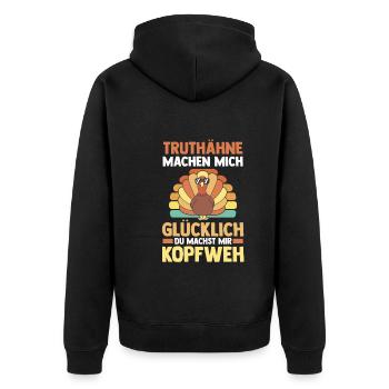Truthuhn Truthahn - Unisex Premium Bio Zip Hoodie - Schwarz - Hinten - Nico (187cm)