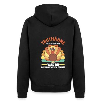 Truthuhn Truthahn - Unisex Premium Bio Zip Hoodie - Schwarz - Hinten - Nico (187cm)