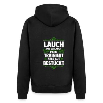 Bodybuilding Sport Fitness Lauch - Unisex Premium Bio Zip Hoodie - Schwarz - Hinten - Nico (187cm)