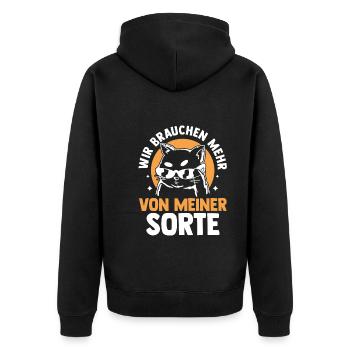 Katze Wir brauchen mehr von meiner Sorte - Unisex Premium Bio Zip Hoodie - Schwarz - Hinten - Nico (187cm)