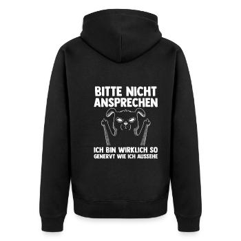 Bitte Nicht Ansprechen Hund - Unisex Premium Bio Zip Hoodie - Schwarz - Hinten - Nico (187cm)