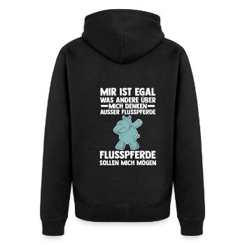 Nilpferd Flusspferd - Unisex Premium Bio Zip Hoodie - Schwarz - Hinten - Nico (187cm)