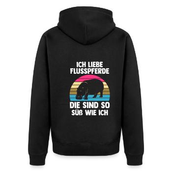 Nilpferd Flusspferd - Unisex Premium Bio Zip Hoodie - Schwarz - Hinten - Nico (187cm)