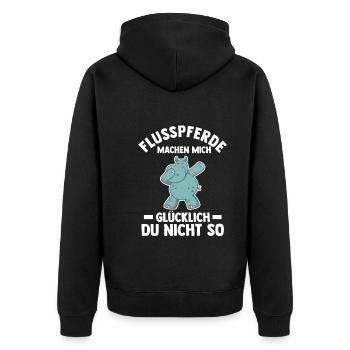 Nilpferd Flusspferd - Unisex Premium Bio Zip Hoodie - Schwarz - Hinten - Nico (187cm)