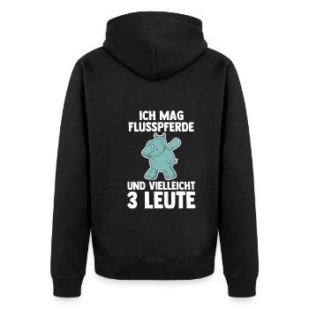 Nilpferd Flusspferd - Unisex Premium Bio Zip Hoodie - Schwarz - Hinten - Nico (187cm)