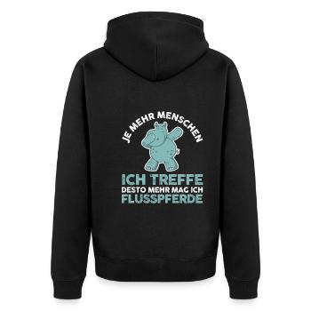 Nilpferd Flusspferd - Unisex Premium Bio Zip Hoodie - Schwarz - Hinten - Nico (187cm)