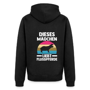 Nilpferd Flusspferd - Unisex Premium Bio Zip Hoodie - Schwarz - Hinten - Nico (187cm)