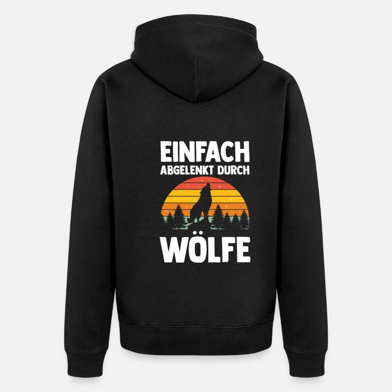 Tier Waldtier Wolf - Unisex Premium Bio Zip Hoodie - Schwarz
