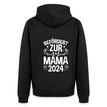 Werdende Mama 2024 - Unisex Premium Bio Zip Hoodie - Schwarz - Hinten - Nico (187cm)