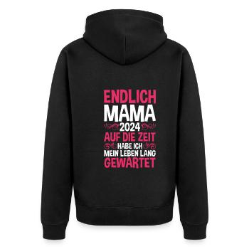 Werdende Mama 2024 - Unisex Premium Bio Zip Hoodie - Schwarz - Hinten - Nico (187cm)