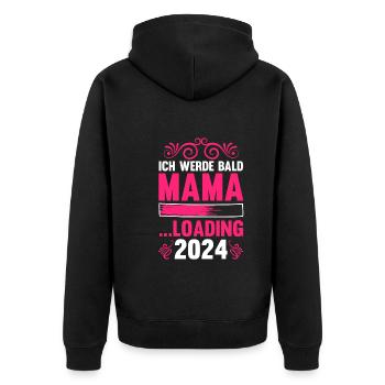Werdende Mama 2024 - Unisex Premium Bio Zip Hoodie - Schwarz - Hinten - Nico (187cm)