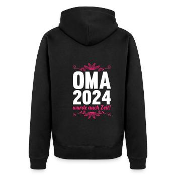 Werdende Oma 2024 - Unisex Premium Bio Zip Hoodie - Schwarz - Hinten - Nico (187cm)