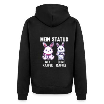Hase Mein Status Mit Kaffee Ohne Kaffee - Unisex Premium Bio Zip Hoodie - Schwarz - Hinten - Nico (187cm)