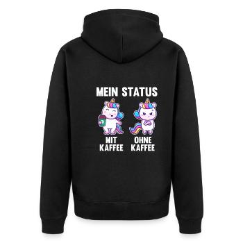 Einhorn Mein Status Mit Kaffee Ohne Kaffee - Unisex Premium Bio Zip Hoodie - Schwarz - Hinten - Nico (187cm)