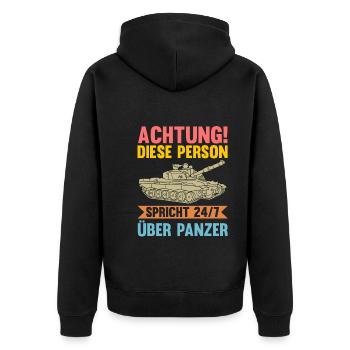 Panzerfahrer Soldat Panzer - Unisex Premium Bio Zip Hoodie - Schwarz - Hinten - Nico (187cm)