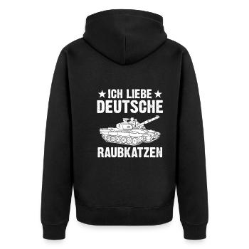 Panzerfahrer Soldat Panzer - Unisex Premium Bio Zip Hoodie - Schwarz - Hinten - Nico (187cm)