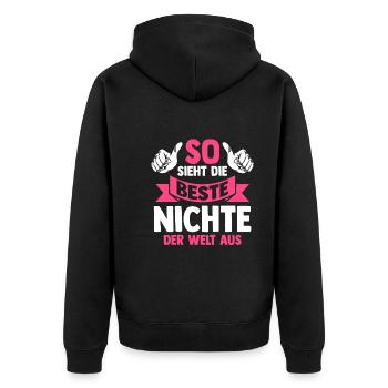 Beste Nichte - Unisex Premium Bio Zip Hoodie - Schwarz - Hinten - Nico (187cm)