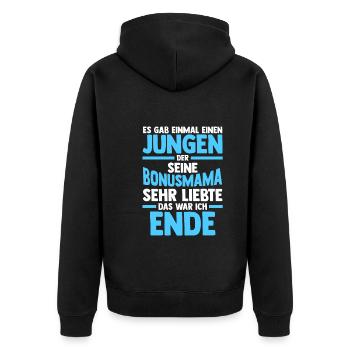 Stiefmutter Stiefmama Bonusmama Stiefsohn - Unisex Premium Bio Zip Hoodie - Schwarz - Hinten - Nico (187cm)
