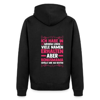 Stiefmutter Stiefmama Bonusmama - Unisex Premium Bio Zip Hoodie - Schwarz - Hinten - Nico (187cm)