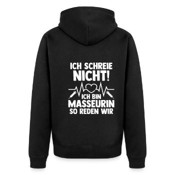 Physiotherapeutin Massage Masseurin - Unisex Premium Bio Zip Hoodie - Schwarz - Hinten - Nico (187cm)