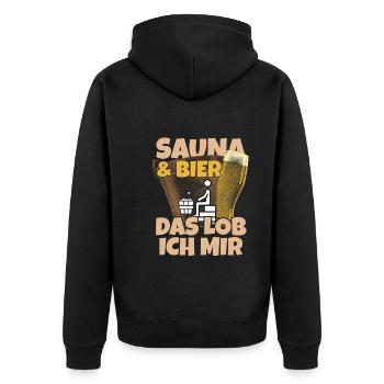 Bier Wellness Saunagänger Saunieren Saunierer Saun - Unisex Premium Bio Zip Hoodie - Schwarz - Hinten - Nico (187cm)