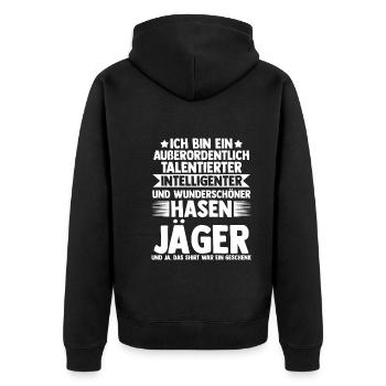 Hasenjäger Hasenjagd Kaninchenjagd Jäger - Unisex Premium Bio Zip Hoodie - Schwarz - Hinten - Nico (187cm)