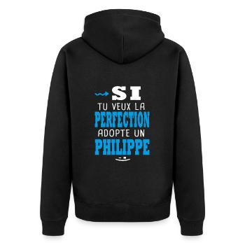 Philippe Si tu veux la perfection adopte Philippe - Veste à capuche bio Premium Unisexe - noir - Dos - Nico (187cm)