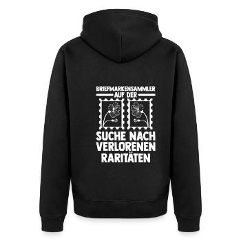 Philatelie Briefmarkensammlung Briefmarkensammler - Unisex Premium Bio Zip Hoodie - Schwarz - Hinten - Nico (187cm)