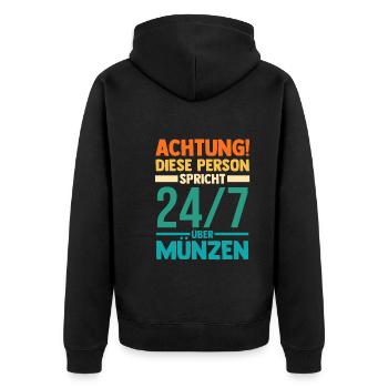 Numismatik Münzensammlung Münzensammler - Unisex Premium Bio Zip Hoodie - Schwarz - Hinten - Nico (187cm)