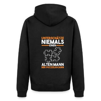Puzzlefan Puzzler Puzzleteile Puzzle - Unisex Premium Bio Zip Hoodie - Schwarz - Hinten - Nico (187cm)