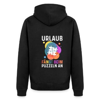 Puzzlefan Puzzler Puzzleteile Puzzle - Unisex Premium Bio Zip Hoodie - Schwarz - Hinten - Nico (187cm)
