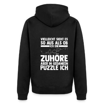 Puzzlefan Puzzler Puzzleteile Puzzle - Unisex Premium Bio Zip Hoodie - Schwarz - Hinten - Nico (187cm)