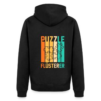 Puzzlefan Puzzler Puzzleteile Puzzle - Unisex Premium Bio Zip Hoodie - Schwarz - Hinten - Nico (187cm)