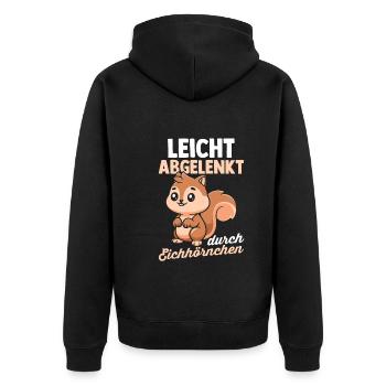 Leicht Abgelenkt Durch Eichhörnchen - Unisex Premium Bio Zip Hoodie - Schwarz - Hinten - Nico (187cm)