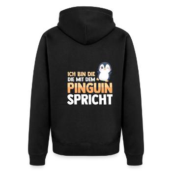Pinguin - Unisex Premium Bio Zip Hoodie - Schwarz - Hinten - Nico (187cm)