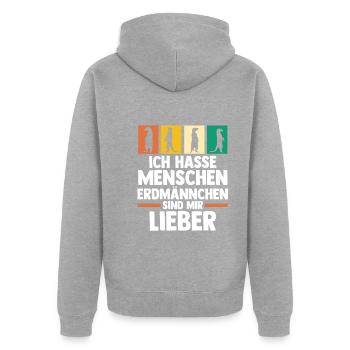 Erdmännchen - Unisex Premium Bio Zip Hoodie - Grau meliert - Hinten - Nico (187cm)