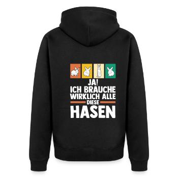 Kaninchen Hase - Unisex Premium Bio Zip Hoodie - Schwarz - Hinten - Nico (187cm)