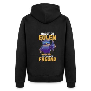 Eulen - Unisex Premium Bio Zip Hoodie - Schwarz - Hinten - Nico (187cm)