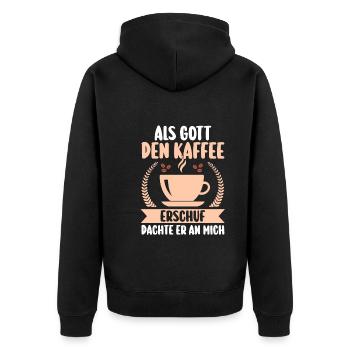 Als Gott Den Kaffee Erschuf Dachte Er An Mich - Unisex Premium Bio Zip Hoodie - Schwarz - Hinten - Nico (187cm)
