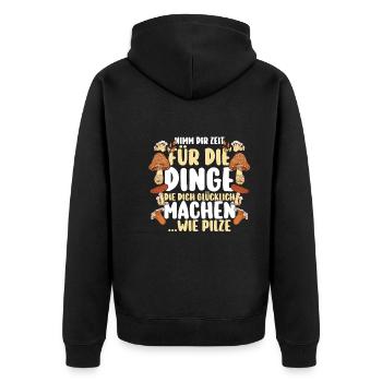 Pilz Pilze Pilzjäger Pilzsammler - Unisex Premium Bio Zip Hoodie - Schwarz - Hinten - Nico (187cm)