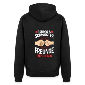 Geschwister Bruder und Schwester - Unisex Premium Bio Zip Hoodie - Schwarz - Hinten - Nico (187cm)