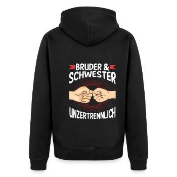 Geschwister Bruder und Schwester - Unisex Premium Bio Zip Hoodie - Schwarz - Hinten - Nico (187cm)
