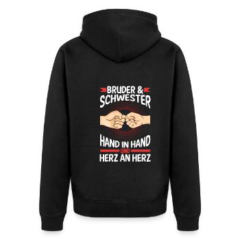 Geschwister Bruder und Schwester - Unisex Premium Bio Zip Hoodie - Schwarz - Hinten - Nico (187cm)