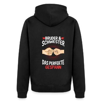 Geschwister Bruder und Schwester - Unisex Premium Bio Zip Hoodie - Schwarz - Hinten - Nico (187cm)
