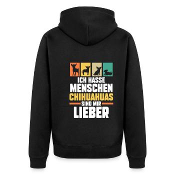 Hund Chihuahua - Unisex Premium Bio Zip Hoodie - Schwarz - Hinten - Nico (187cm)