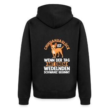 Hund Chihuahua - Unisex Premium Bio Zip Hoodie - Schwarz - Hinten - Nico (187cm)