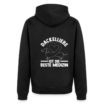 Hund Dachshund Dackel - Unisex Premium Bio Zip Hoodie - Schwarz - Hinten - Nico (187cm)